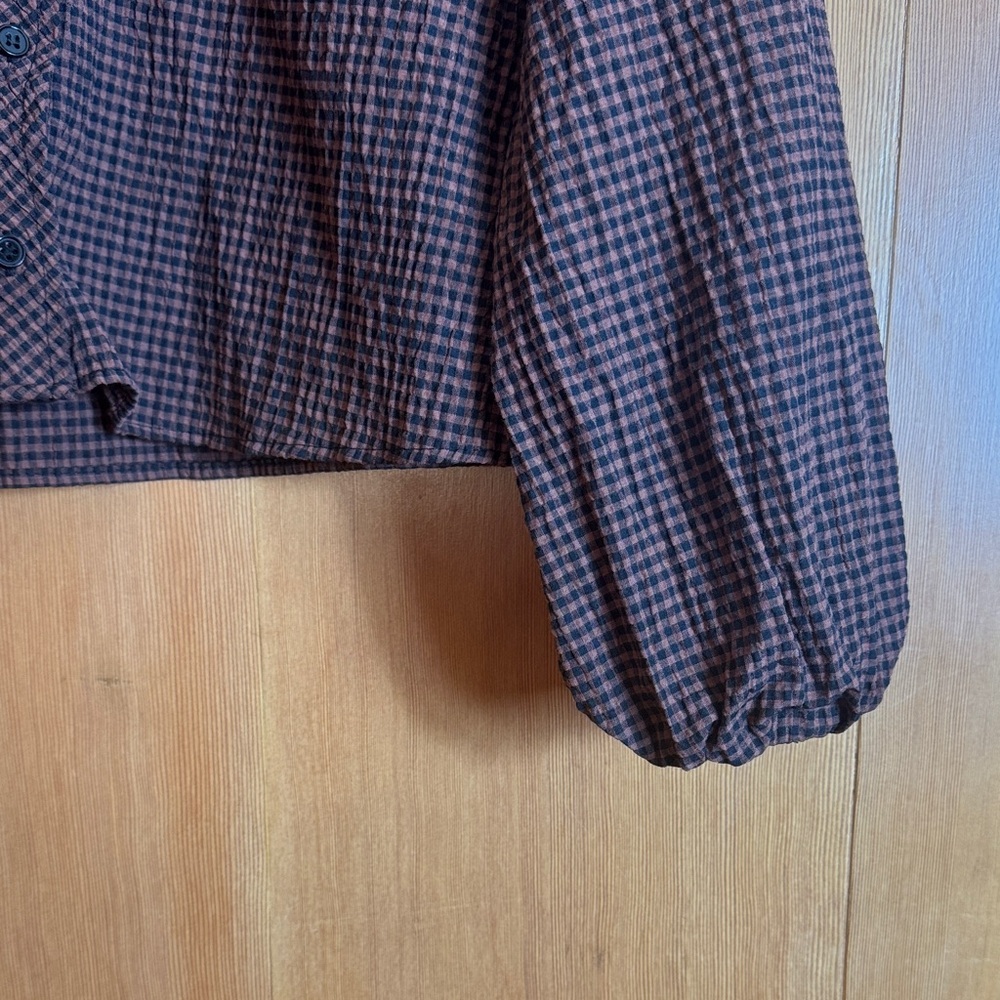 Zara Brown Checked Button-Down with Oversized Col… - image 2